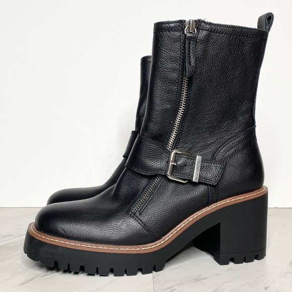 New! Blondo Rylyn Black Tumbled Leather Lug Sole Heeled Boot 9M - Picture 1 of 14